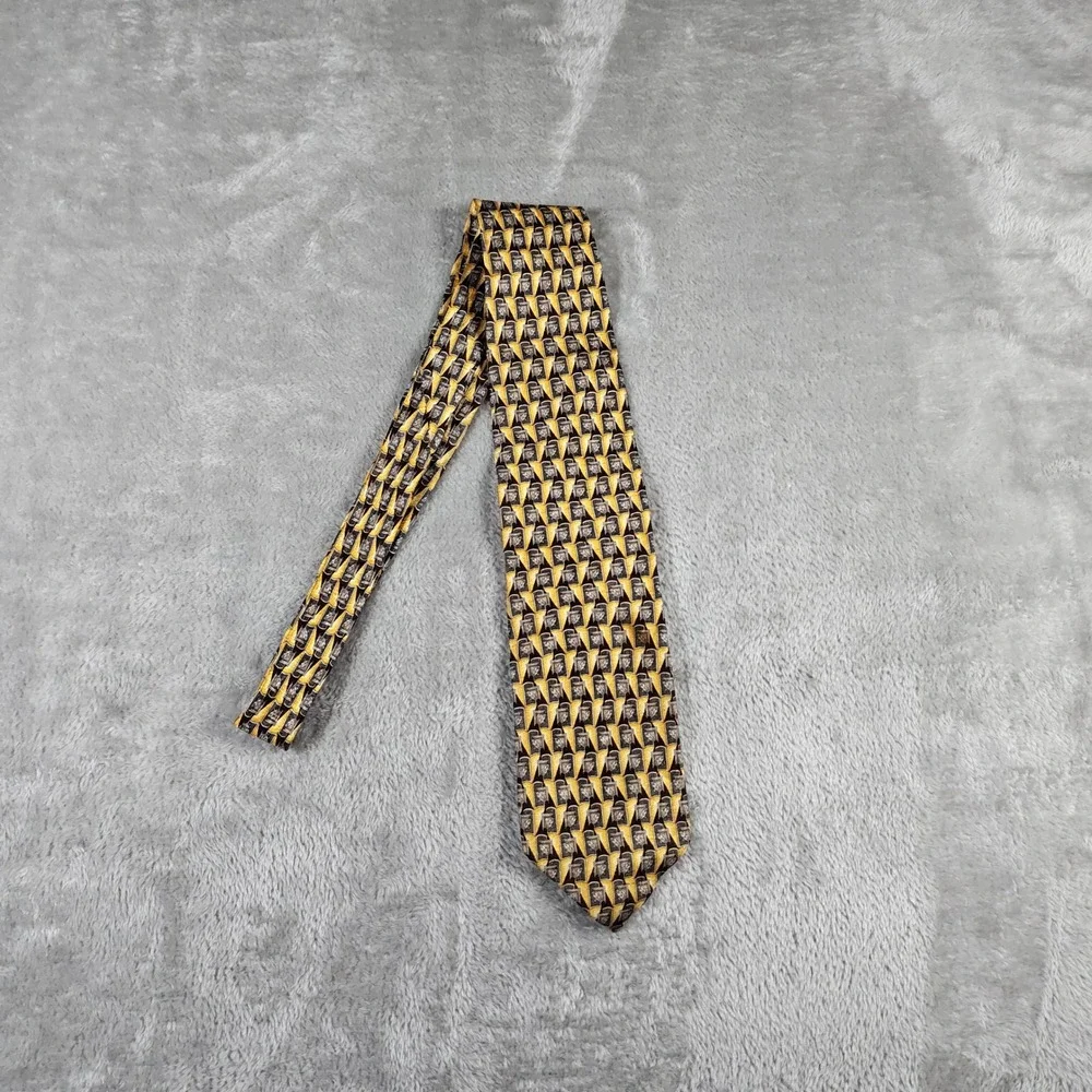 Vintage Ermenegildo Zegna Tie Mens 59X3.75 Yellow Geometric Silk Made In Italy